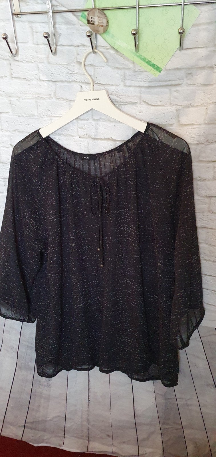 Opus zwarte blouse met print,, Verzenden, Zwart, Maat 46/48 (XL) of groter, Zo goed als nieuw