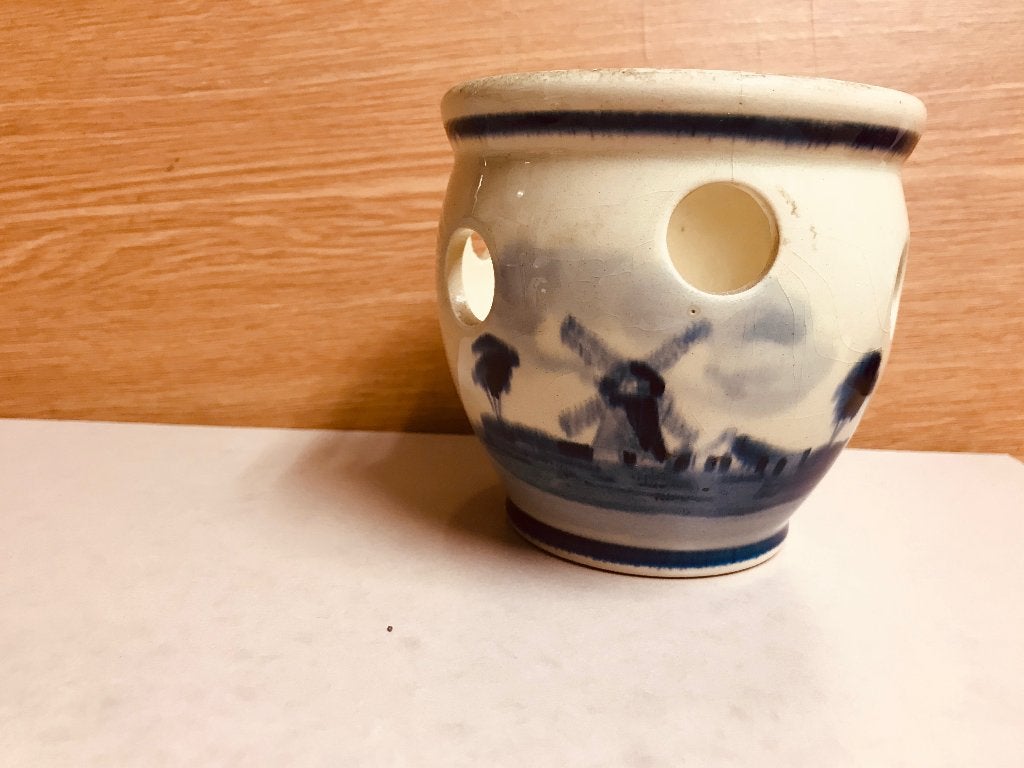 Delfts Blauw Aardewerk Kaarsenhouder met Molenlandschap, Overige materialen, Gebruikt, Blauw, Ophalen of Verzenden