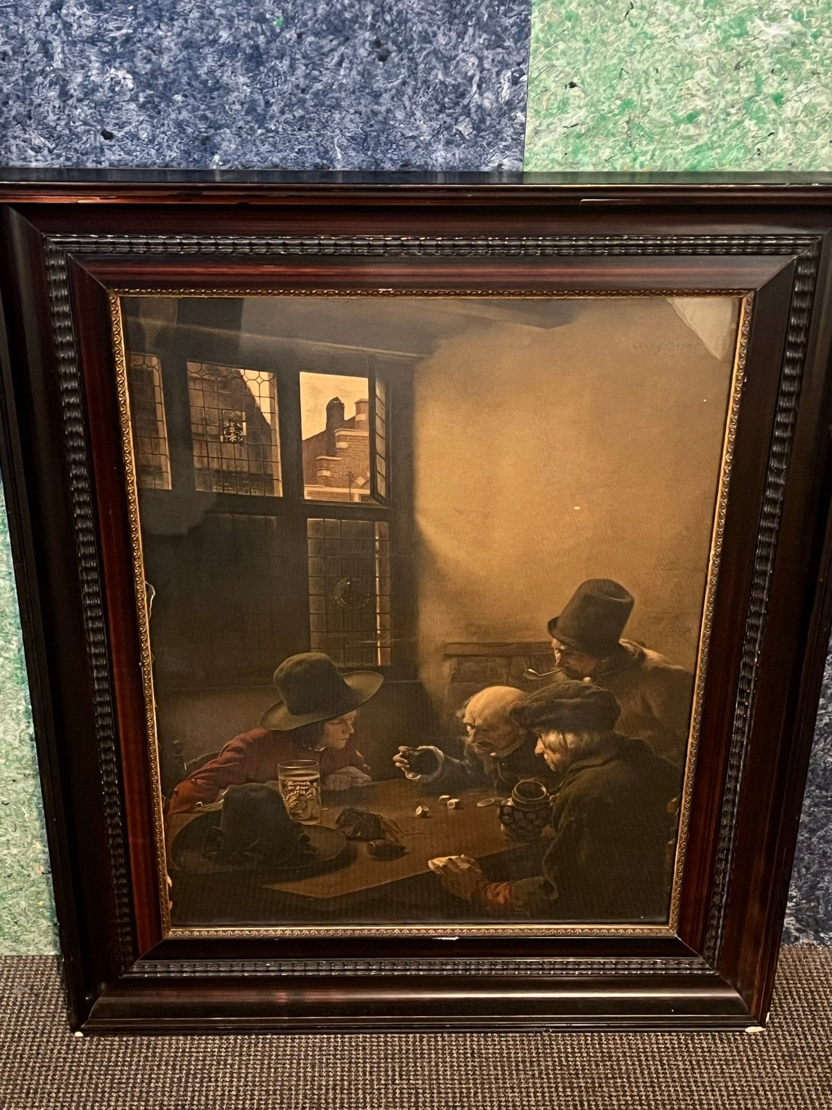 Claus Meyer 1886 - Mannen dobbelen in een taverne, Antiek en Kunst, Kunst | Schilderijen | Klassiek, Ophalen of Verzenden