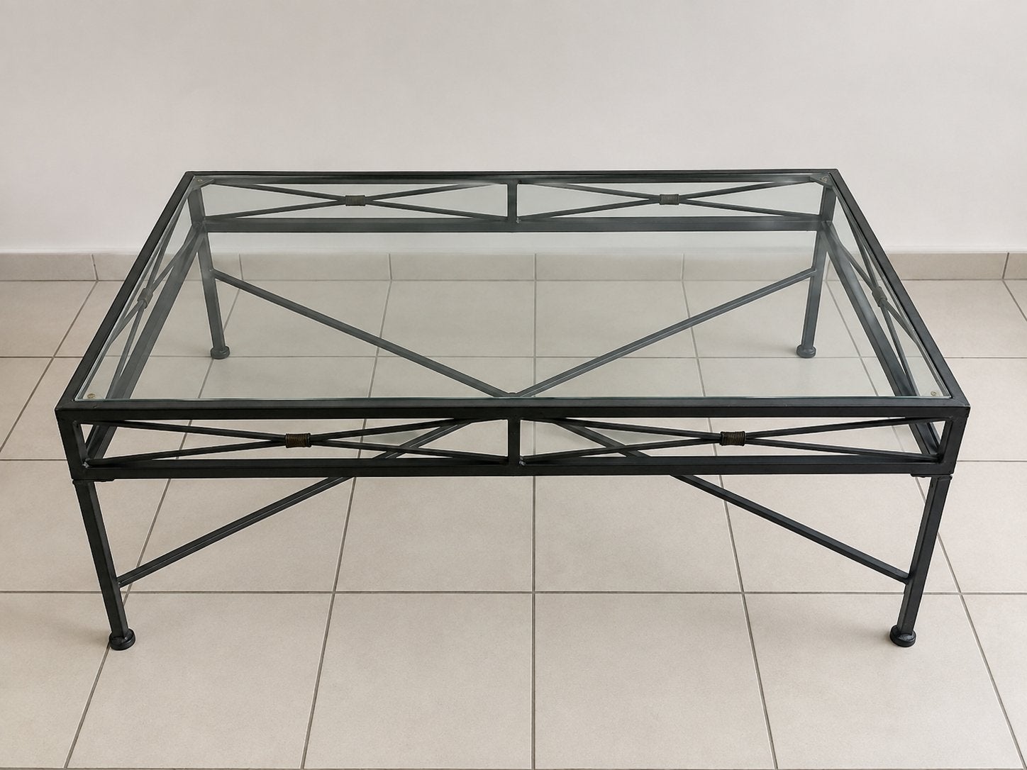 Vintage glazen salontafel 100  100 cm, Huis en Inrichting, Ophalen, Gebruikt, 50 tot 100 cm, 50 tot 100 cm