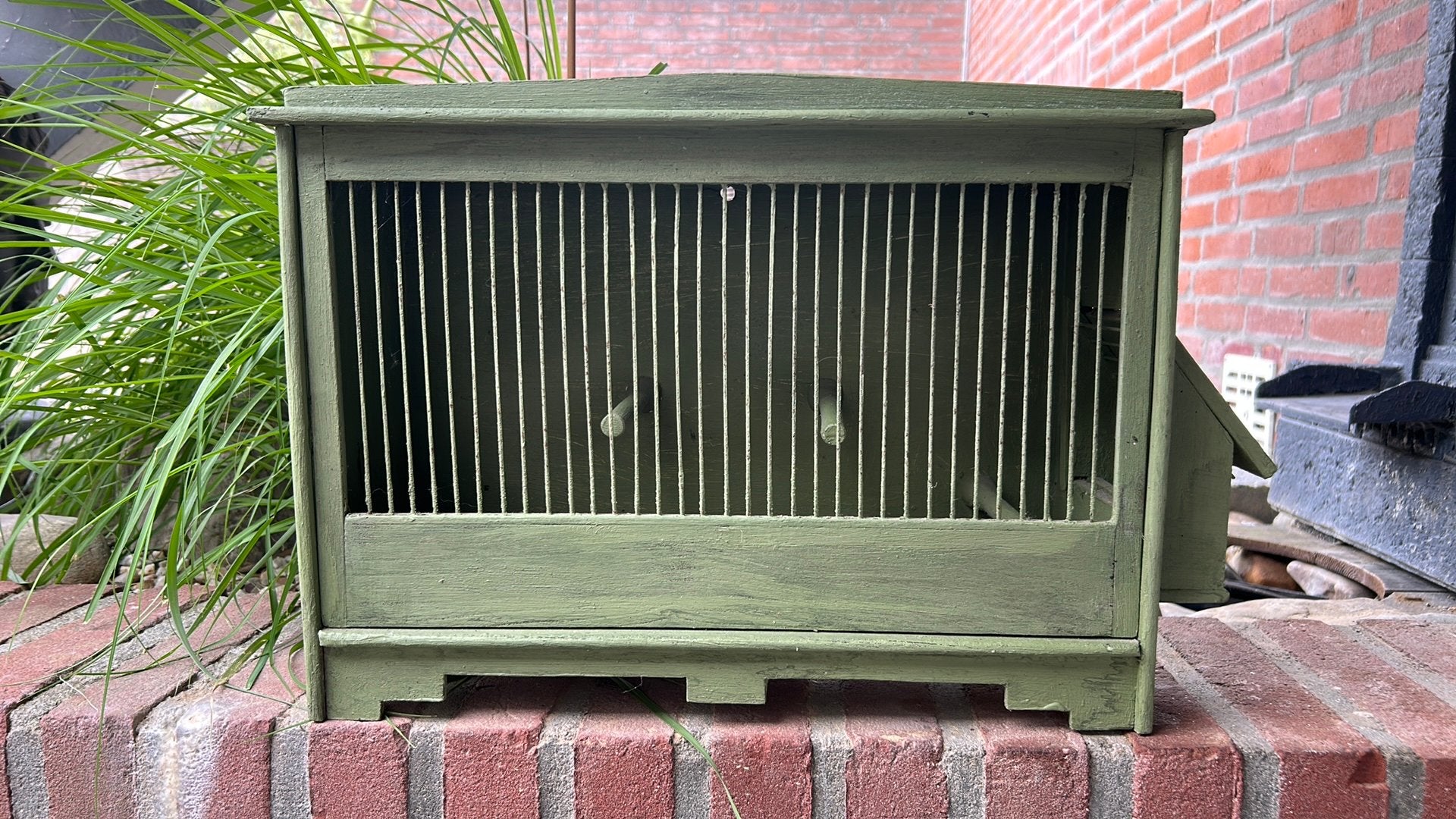 Brocante oude houten vogelkooi groen, Ophalen of Verzenden