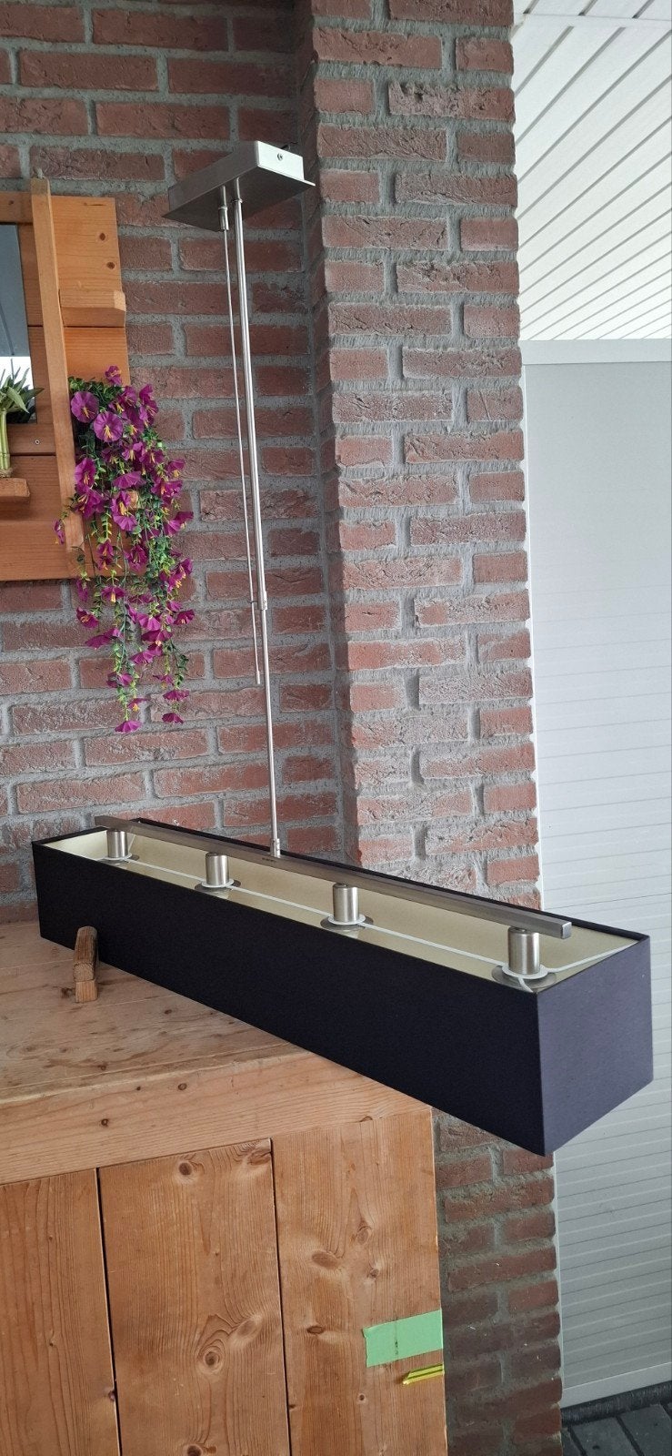 Moderne hanglamp met 4 spots - Zwart/RVS dimbaar, Ophalen, Gebruikt, Metaal, Overige fittingen
