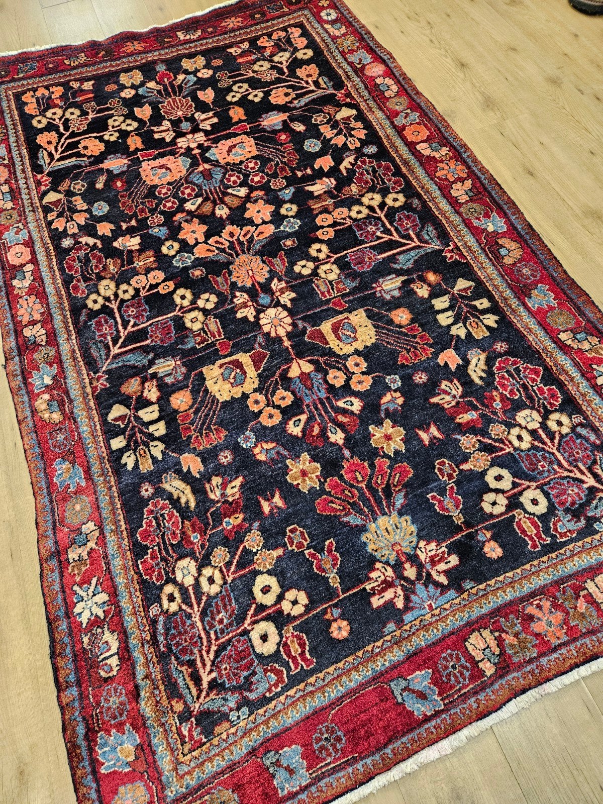 Vintage handgeknoopt perzisch tapijt hamadan 248x144, Info@SlatsAntiek.nl, Tweedehands, 100 tot 150 cm, Perzisch