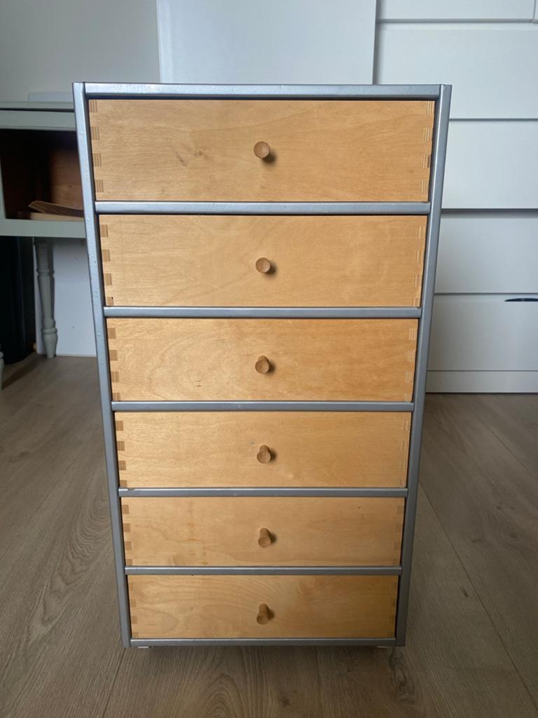 Ladekast metaal en hout op wieltjes, Ophalen, Minder dan 50 cm, 5 laden of meer, 100 tot 150 cm