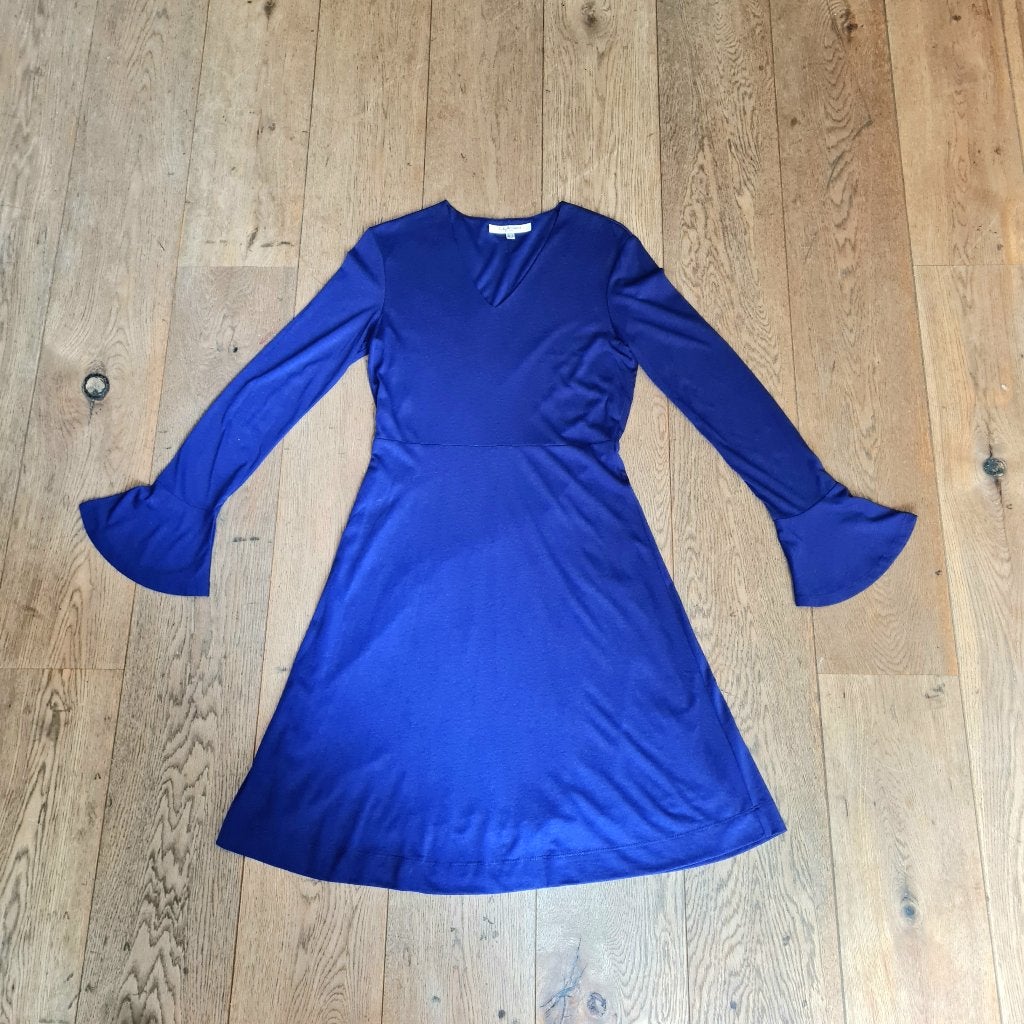 Indigoblauwe jerseyjurk van L.K. Bennett met wijde mouwen, Maat 38/40 (M), Blauw, L.K. Bennett, Ophalen of Verzenden