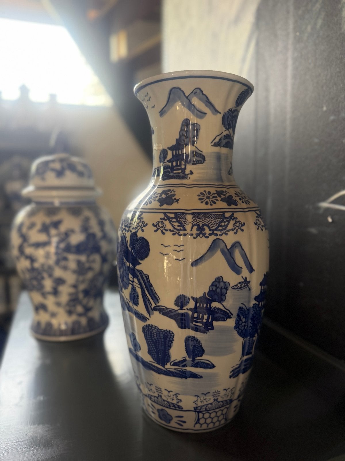 Blauw-witte Chinoiserie Keramische Tafelvaas - 45 cm, Ophalen of Verzenden