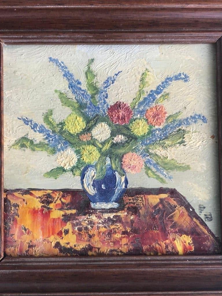 olieverf bloem stilleven paneel, Bloemen, Paneel, Impressionistisch, Ophalen of Verzenden