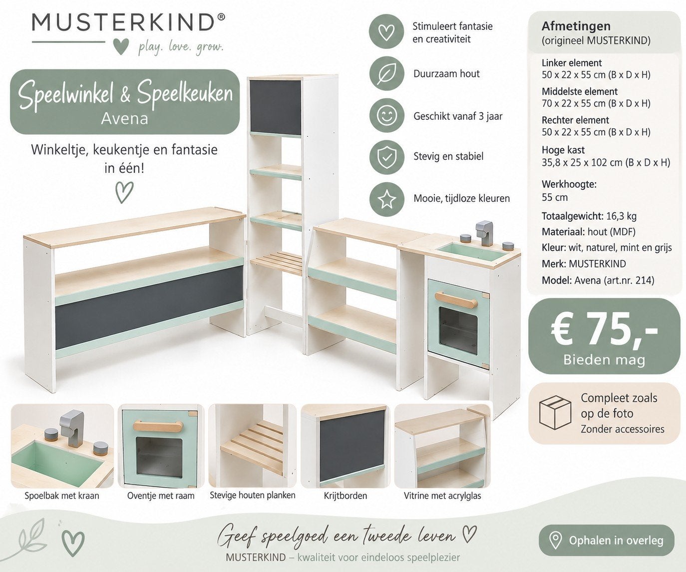 MUSTERKIND Speelwinkel & Speelkeuken Avena, Ophalen, Zo goed als nieuw, Knutselen