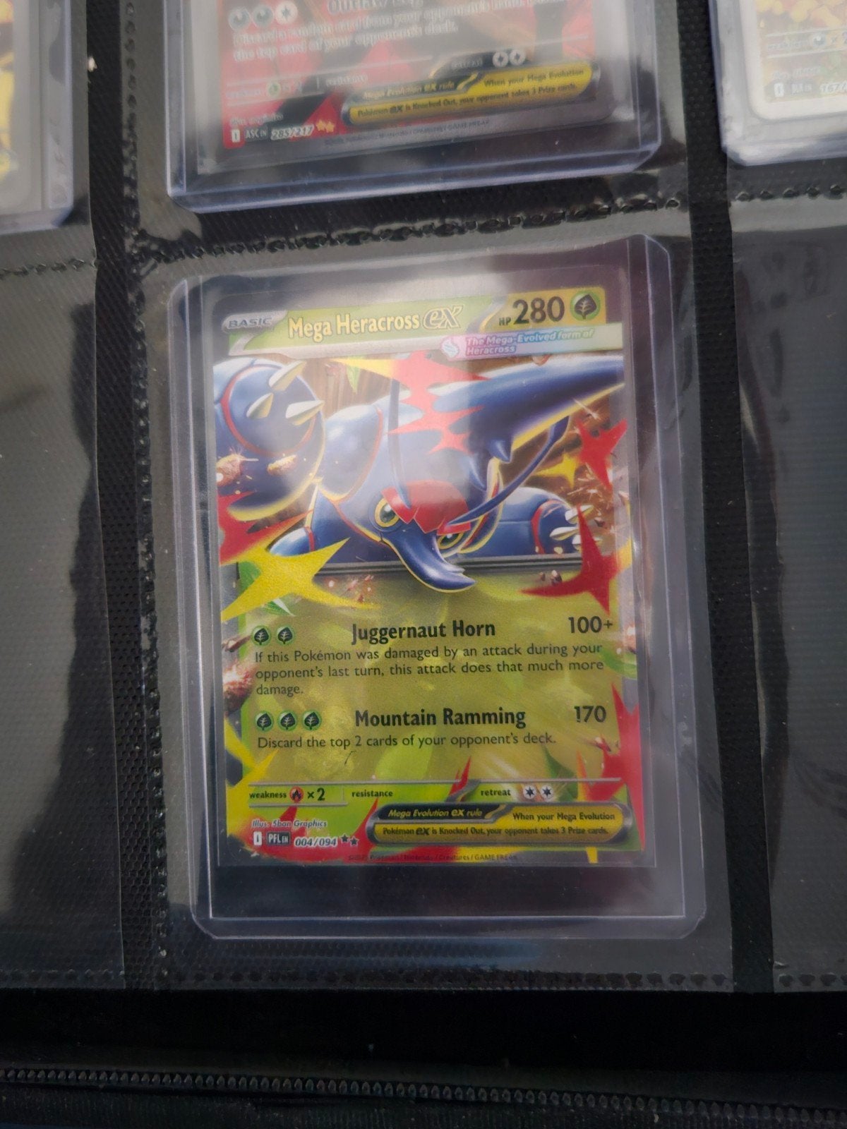 Pokemon Mega Heracross ex 004/094 Phantasmal Flames, Ophalen of Verzenden, Zo goed als nieuw, Losse kaart, Foil