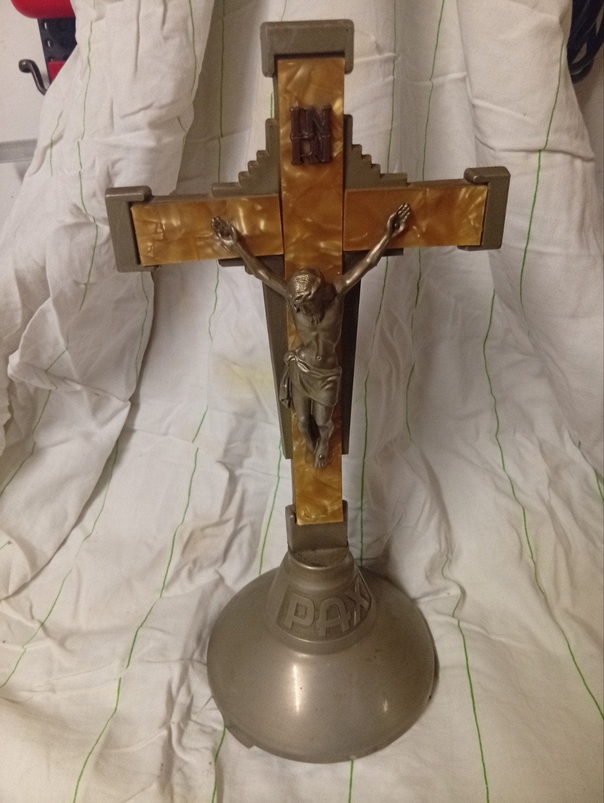 Antiek Jezus Kruisbeeld met Corpus en PAX-voet, Antiek en Kunst, Ophalen of Verzenden