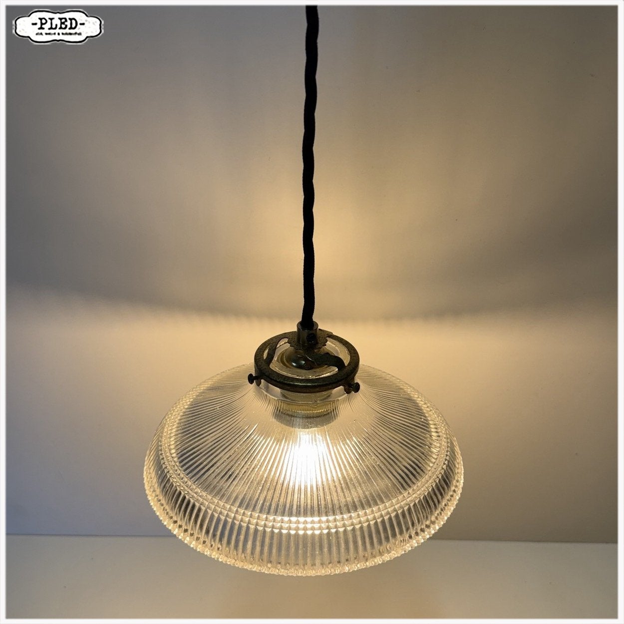 Vintage Holophane lampje hanglamp, Gebruikt, Holophane Vintage, Glas, Nb