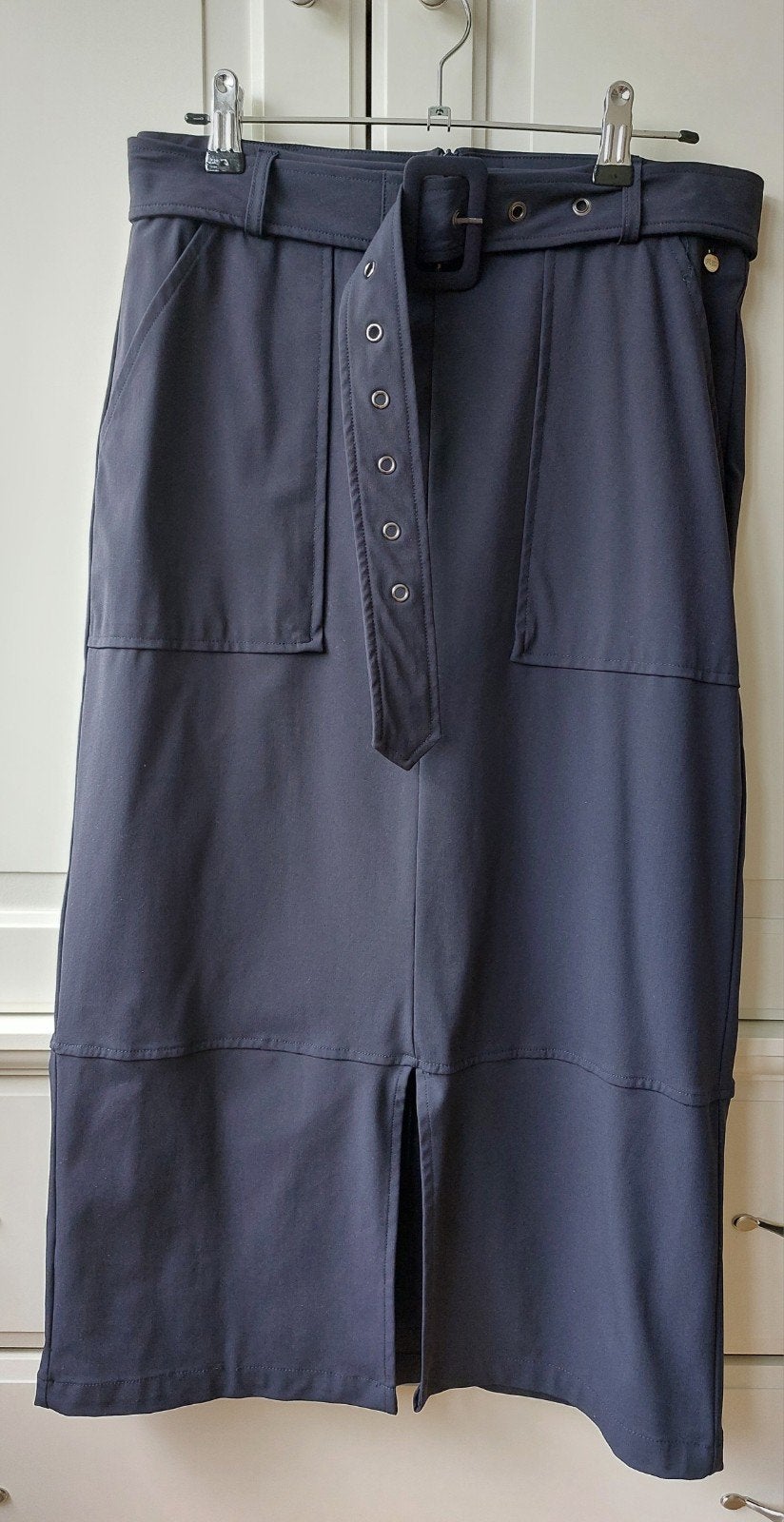 Nelle donkerblauwe travelstof lange rok mt.S, Maat 38/40 (M), Blauw, Ophalen of Verzenden, Zo goed als nieuw