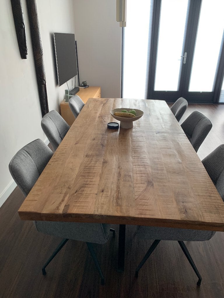 Mangohout eetkamertafel, Ophalen, Gebruikt, 200 cm of meer, 50 tot 100 cm