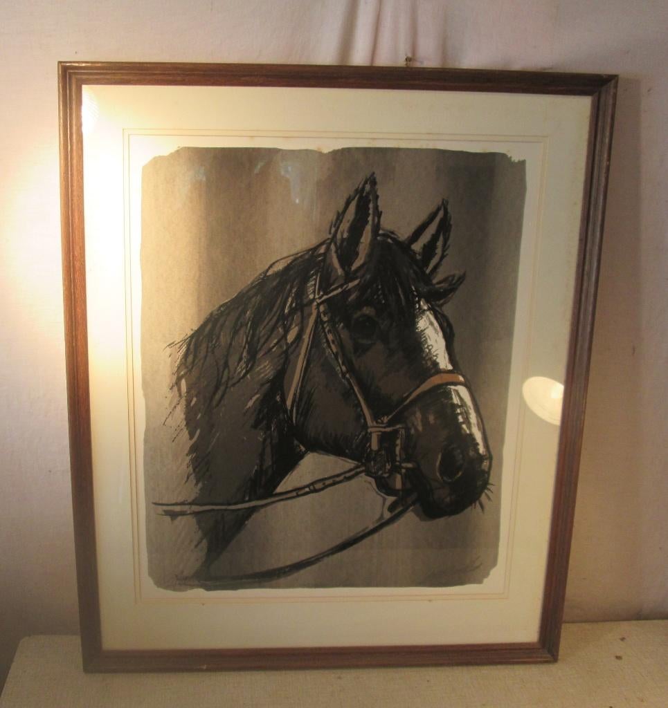 Prachtig Geschilderd Aquarel - Paardenhoofd - gesigneerd, Ophalen of Verzenden