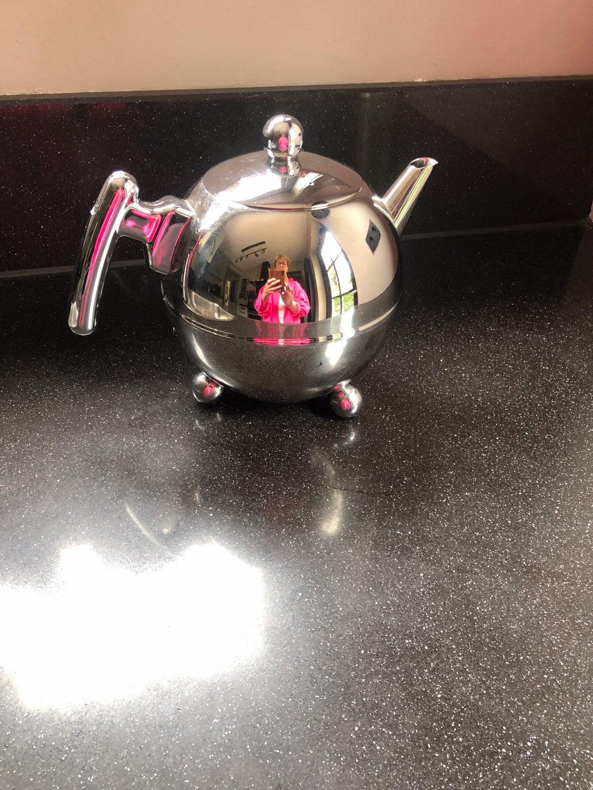 Bredemeijer theepot Bella Ronde 1,2 liter chroom beslag, Overige materialen, Overige typen, Ophalen of Verzenden, Zo goed als nieuw