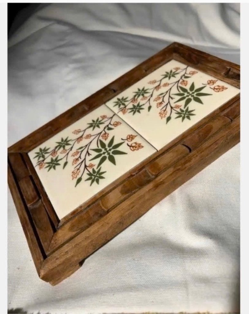 Vintage Tegelplateau met Houten Rand voor bv. schaal pan, Antiek en Kunst, Ophalen of Verzenden