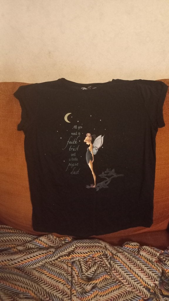 Disney Tinkerbell T-shirt - Maat M, Maat 38/40 (M), Zwart, Earth Positive, Ophalen of Verzenden