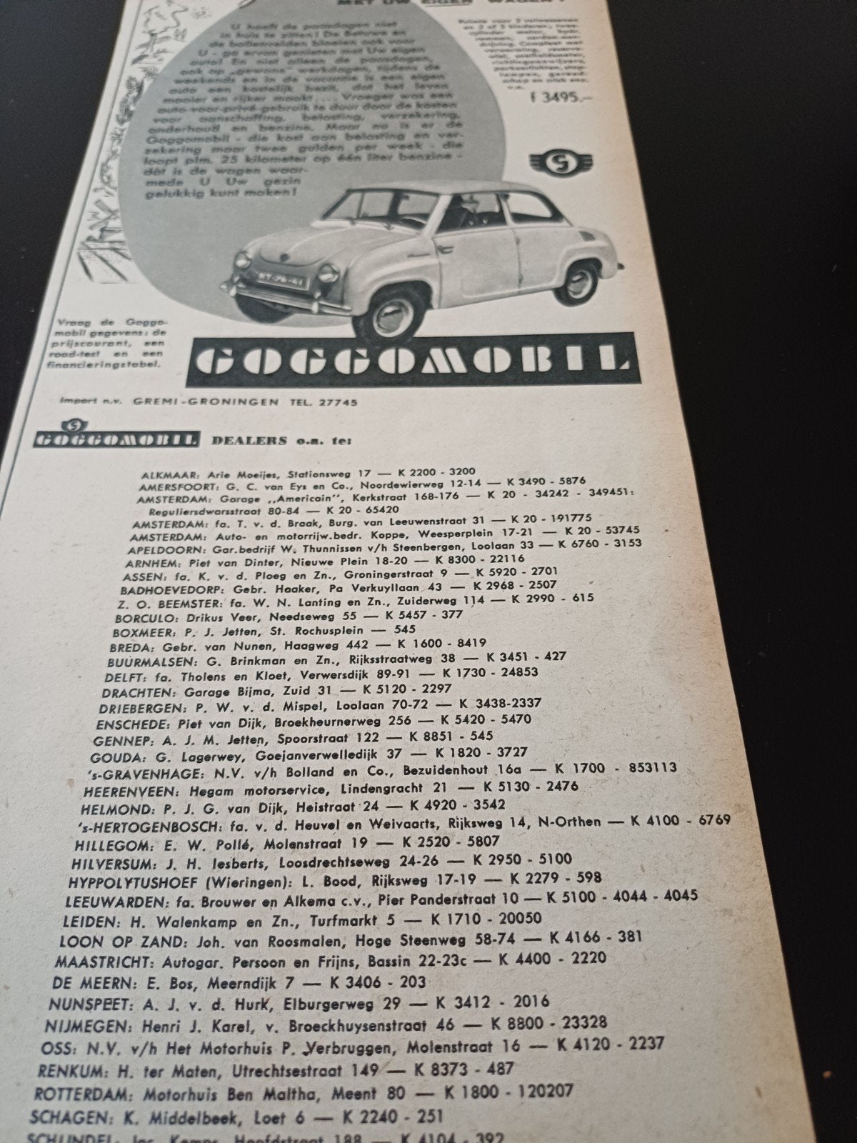 advertentie Goggomobil pasen 1957, Ophalen of Verzenden, Zo goed als nieuw, Auto's