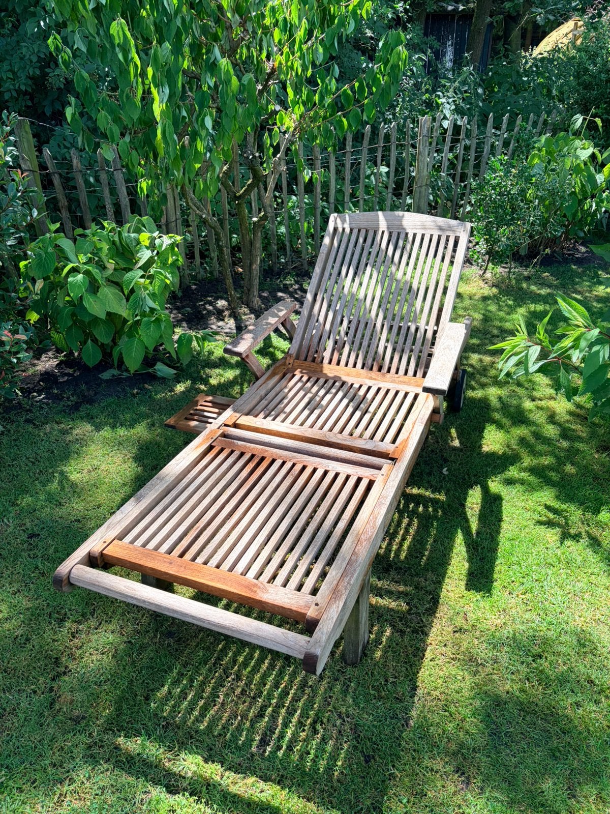 Teakhouten ligbed / deckchair, Ophalen, Zo goed als nieuw, Teakhout, Verstelbaar
