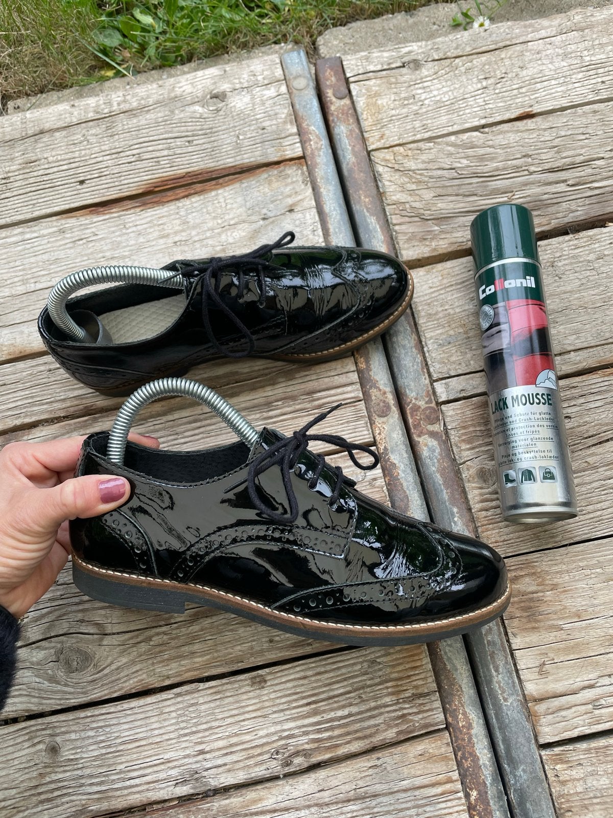 Manfield lakleren veterschoenen dames| maat 37 (valt als 38), Schoenen met lage hakken, Zwart, Ophalen of Verzenden, Gedragen