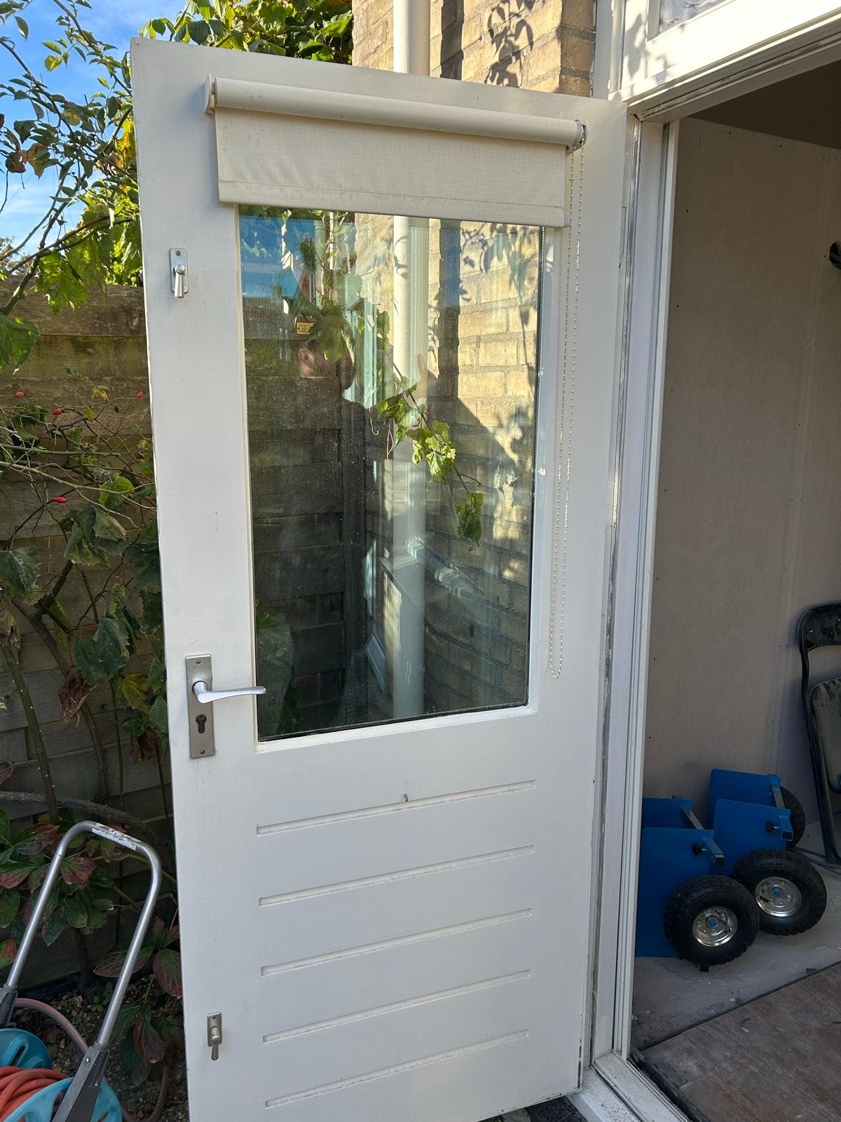 Witte Buitendeur met Glas, Ophalen, Gebruikt, 80 tot 100 cm, Buitendeur