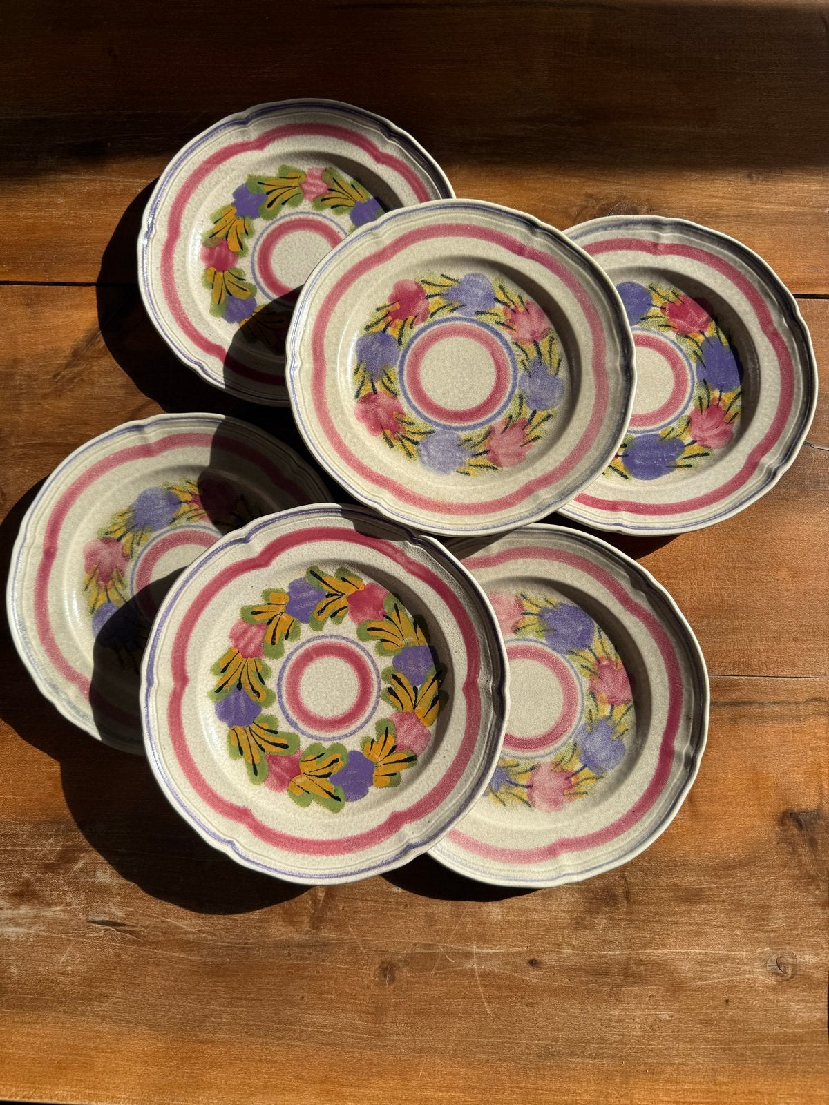 Set van 6 vintage MBFA Pornic Ninon borden met bloemmotief, Ophalen of Verzenden