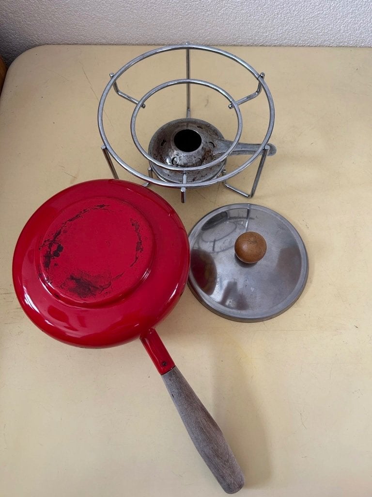 Vintage retro emaille fonduepan jaren 70 bloemen, Verzamelen, Ophalen of Verzenden, Huis en Inrichting