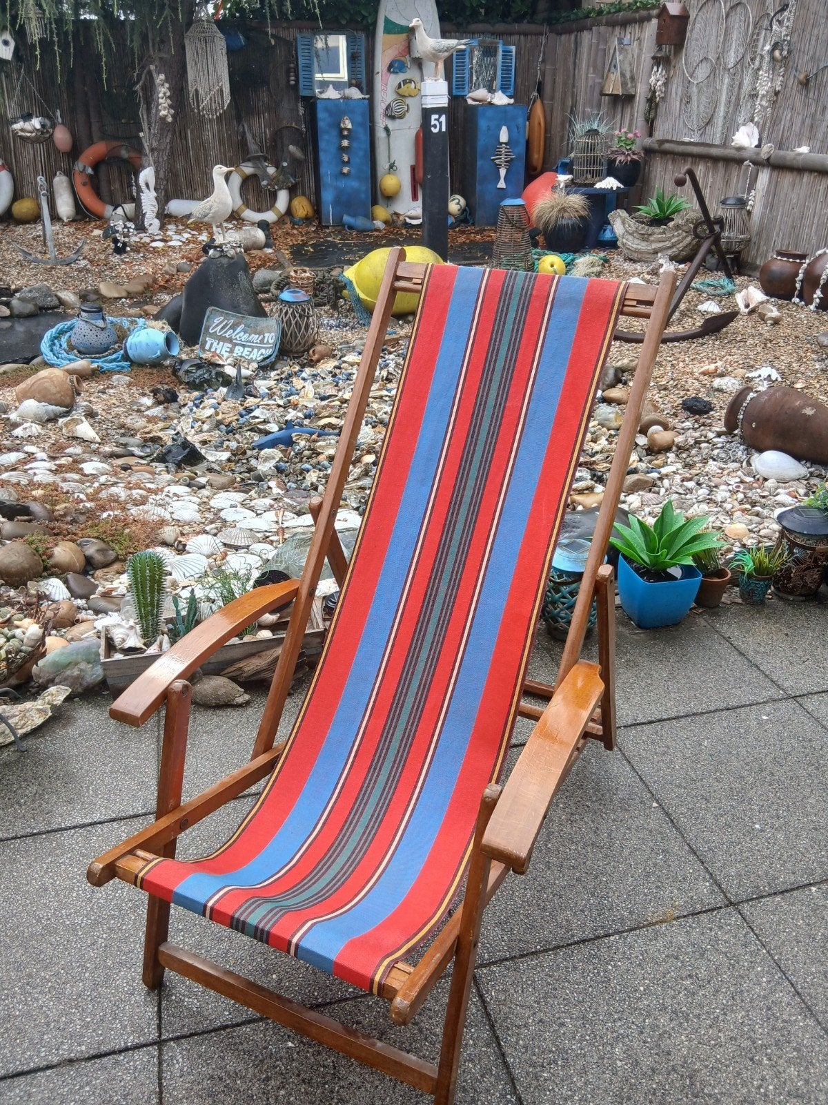 vintage houten strand//tuinstoel.4 standen, Ophalen, Hout