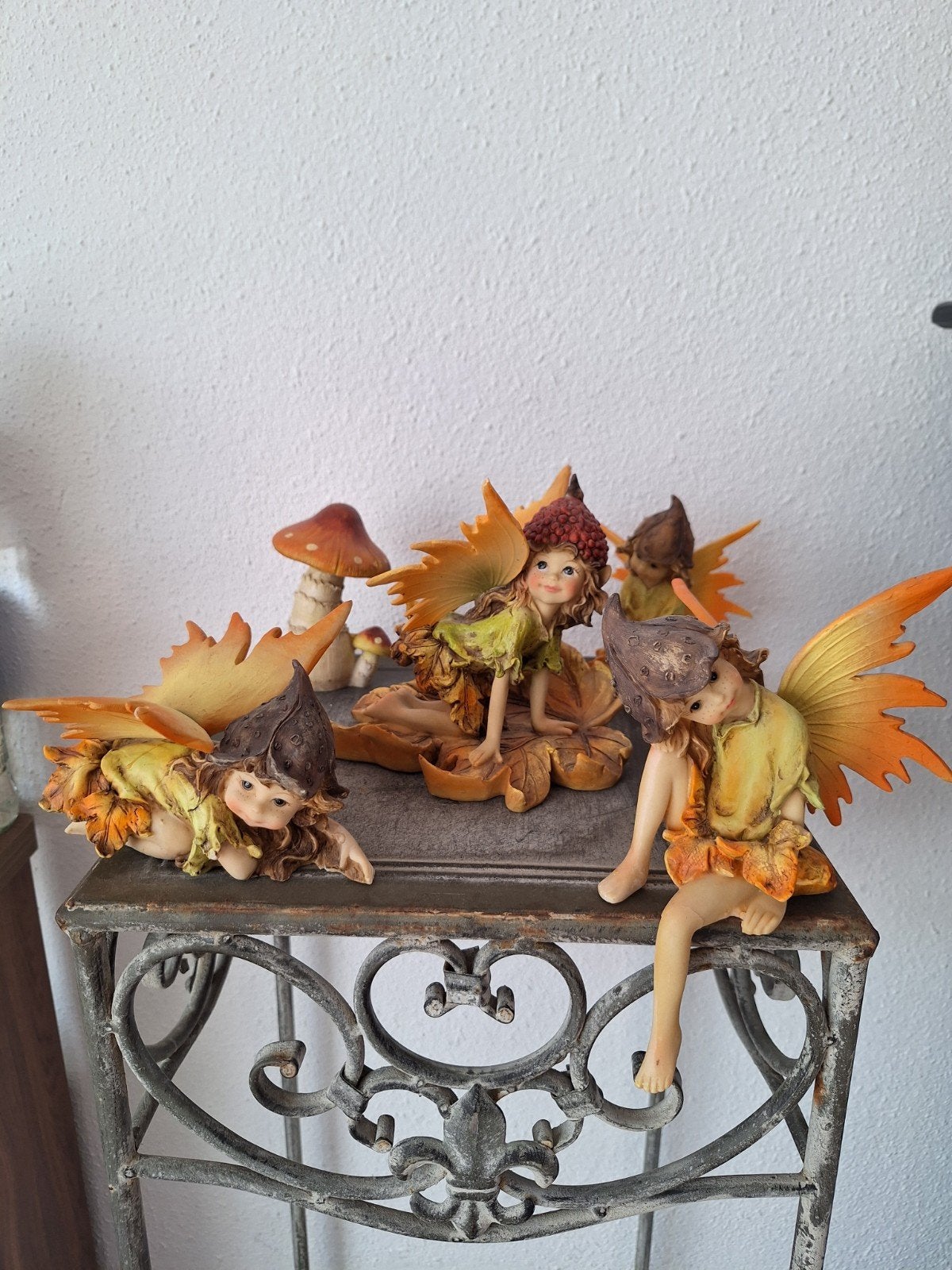Set van 4 decoratieve herfstelfjes en paddenstoelen, Meerkleurig, Overige stijlen, Kunststof, Ophalen of Verzenden
