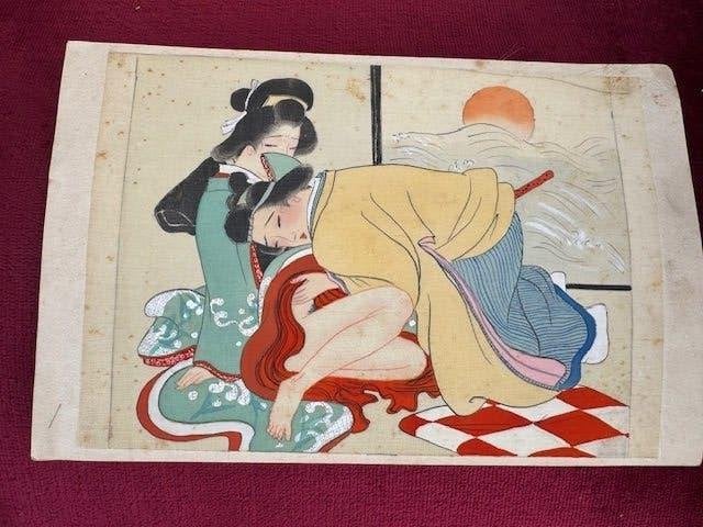 oude Japanse SHUNGA schildering, Antiek en Kunst, Ophalen of Verzenden, Japan, Handgemaakt, Schilderij