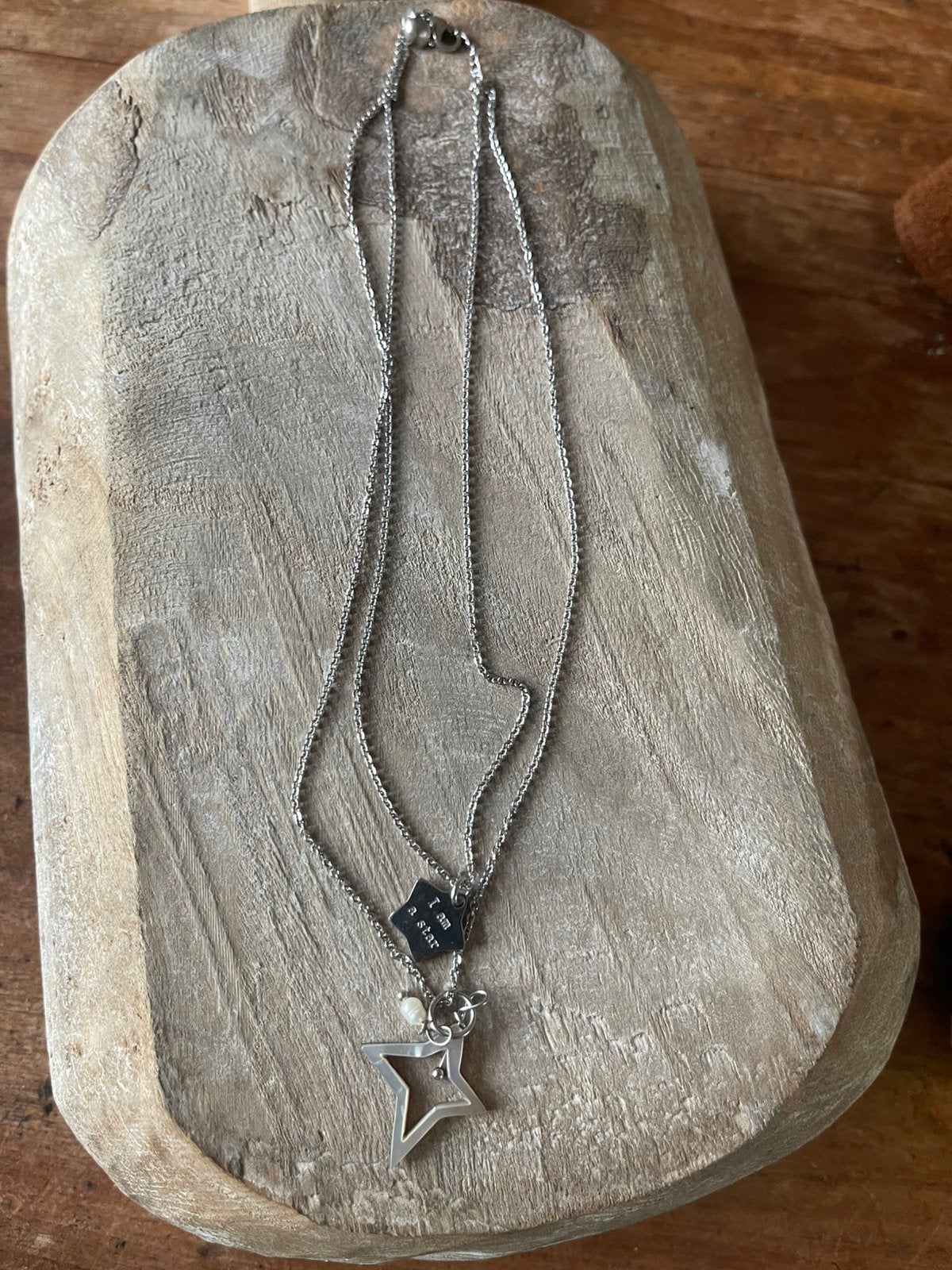 Mooie Exoal ketting met de tekst "I am a star" en sterhanger, Sieraden, Tassen en Uiterlijk, Nieuw, Ophalen of Verzenden, Zilver