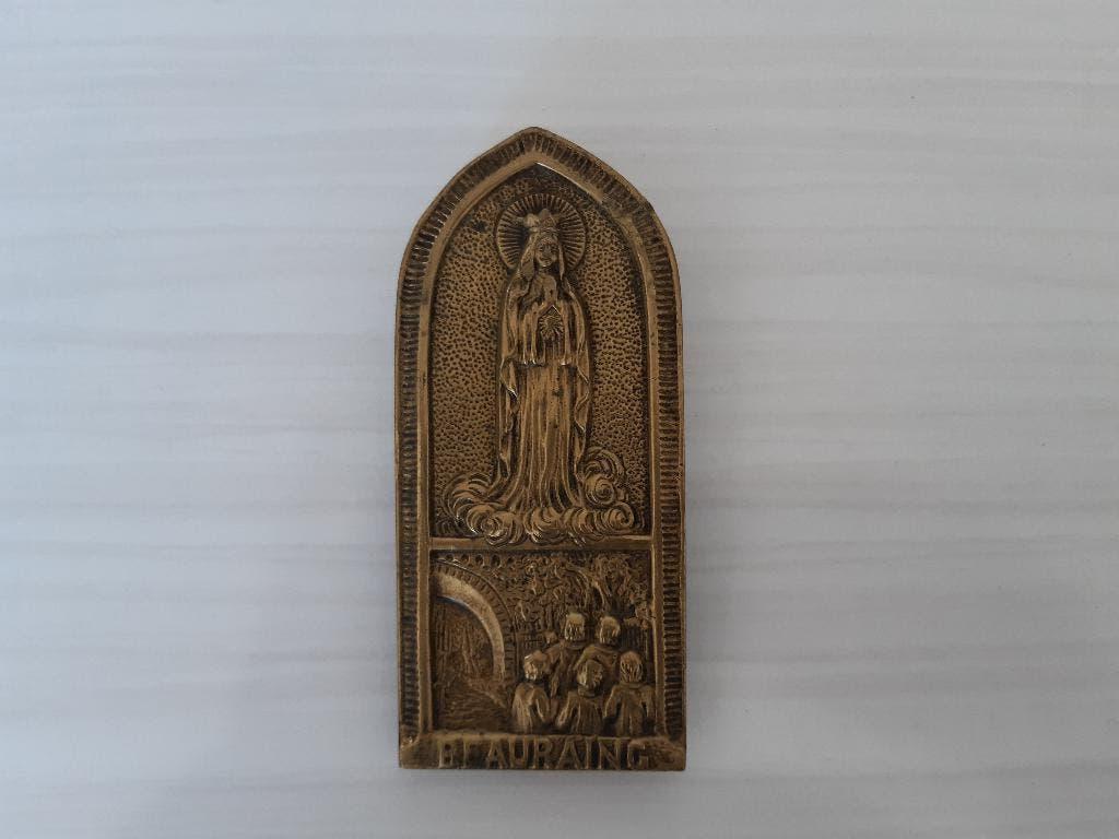 Schildje met standaard OLV Beauraing, Verzamelen, Religie, Gebruikt, Christendom | Katholiek, Overige typen, Ophalen of Verzenden