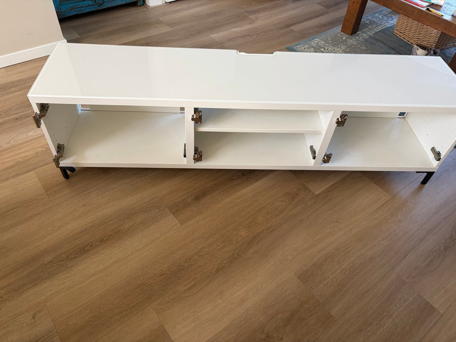 IKEA Besta TV-meubel wit met glasplaat en scharnieren, Ophalen, Gebruikt, 150 tot 200 cm, Glas