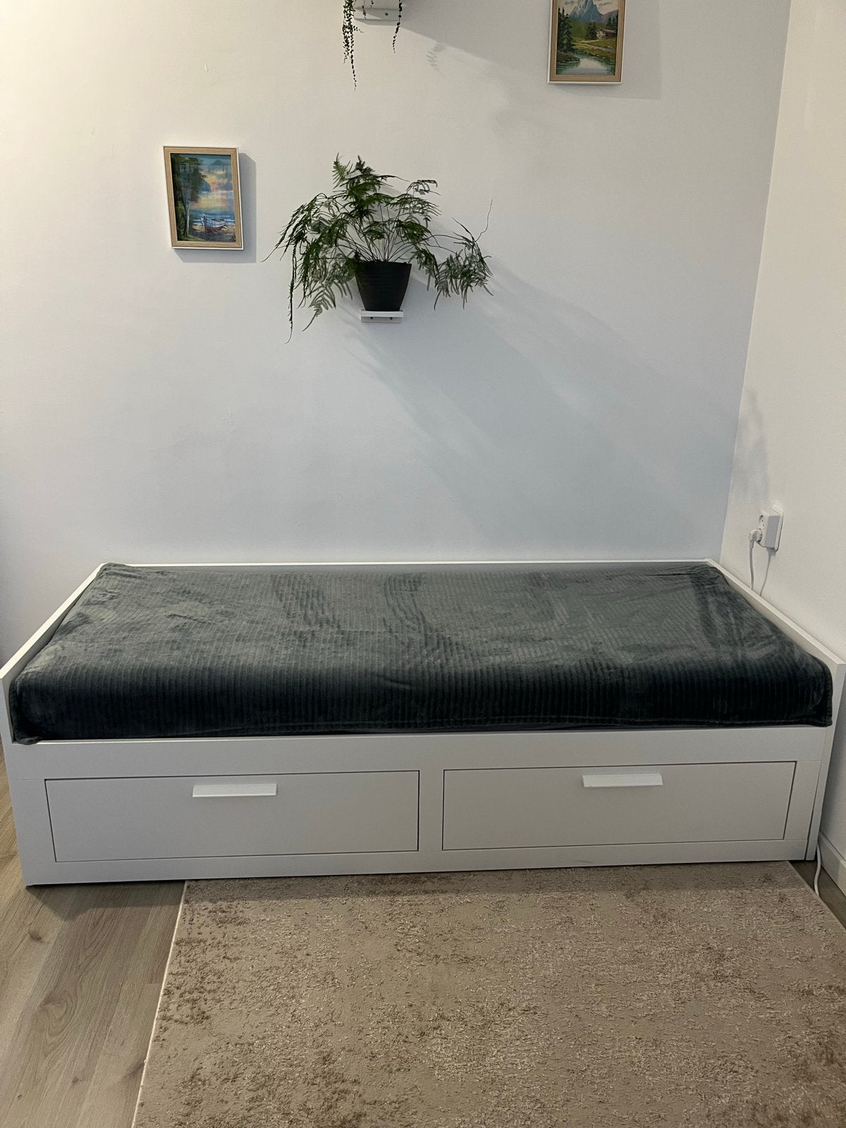 Brimnes Wit uitschuifbaar bed met opberglades, Ophalen, Verstelbaar, Wit, Tweepersoons