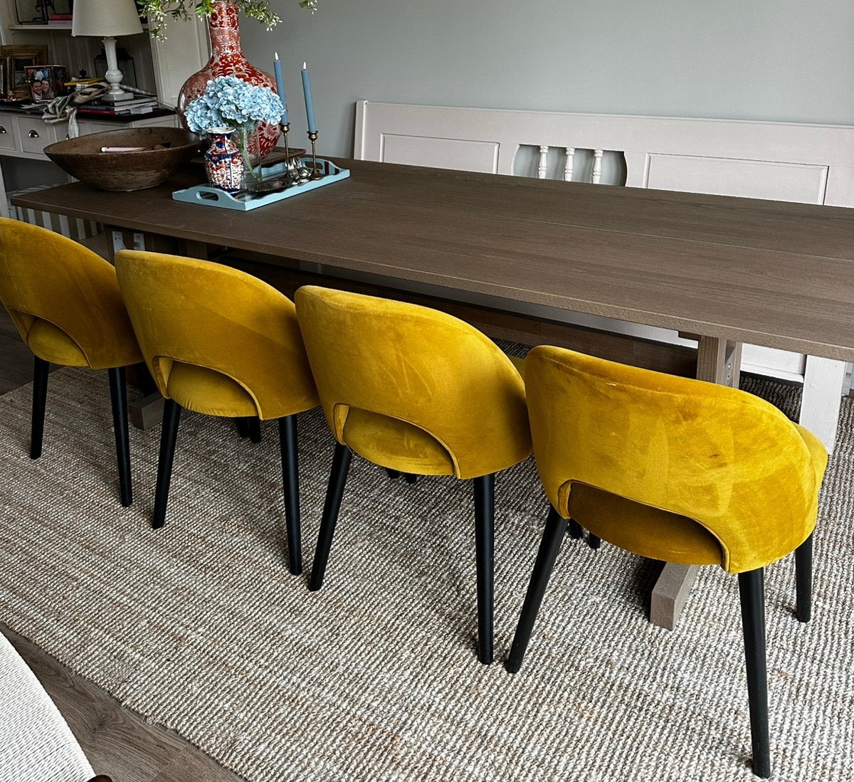 Sissy Boy eetkamer stoelen 4x okergeel velvet, Huis en Inrichting, Ophalen, Overige kleuren, Zo goed als nieuw, Vier