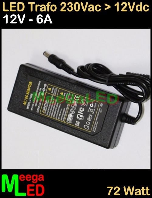 LED Trafo Voeding Adapter Driver - 230V > 12V - 6A = 72W - S, Ophalen of Verzenden, Nieuw