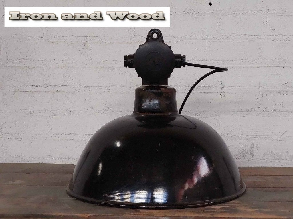 Oude grote emaille LBL lamp / hanglamp D49 H47 - zwart, Ophalen of Verzenden, Gebruikt, Metaal, Emaille, oud, vintage, zwart, brocante, landelijk, industrieel