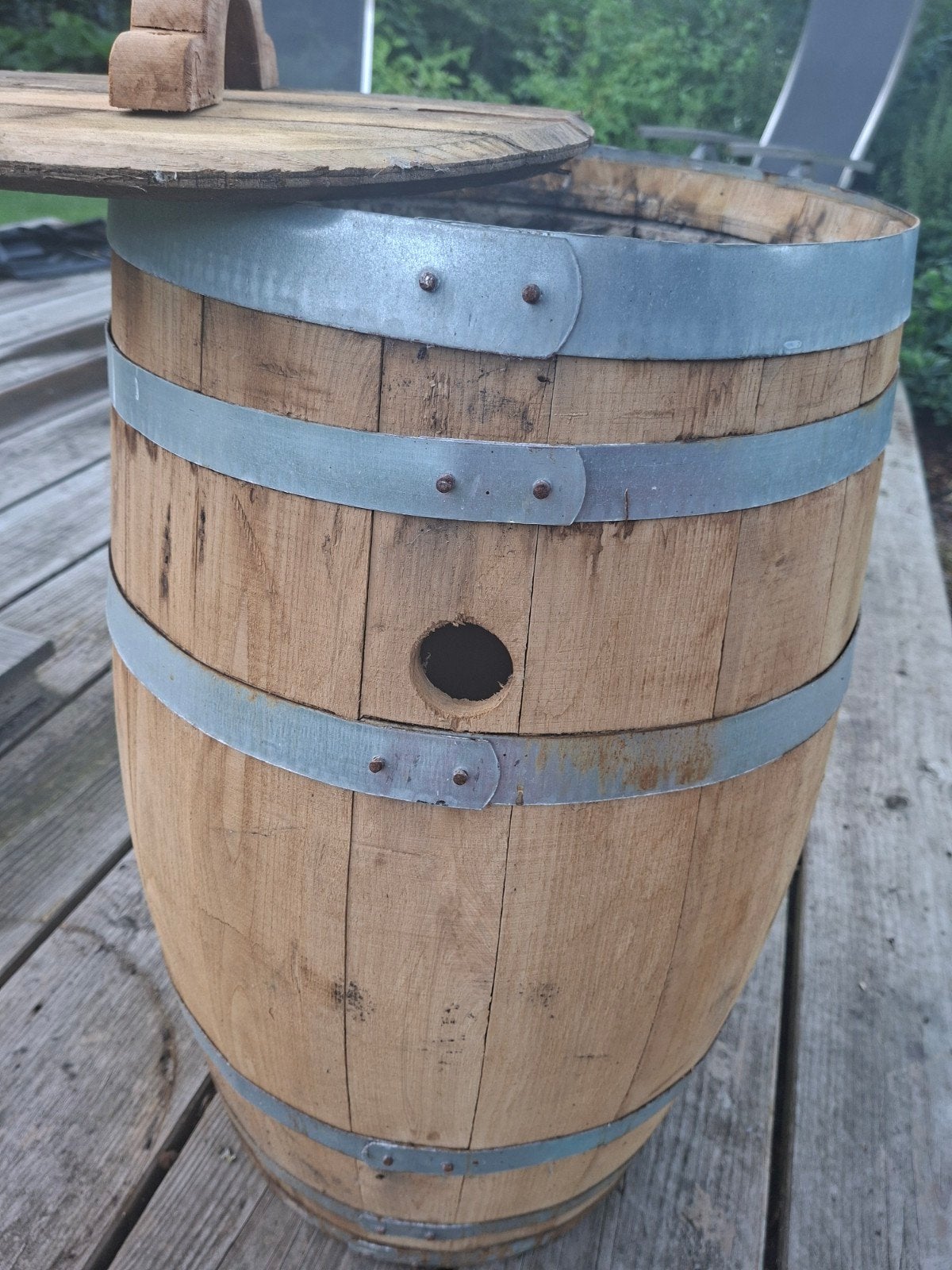Regenton van houten wijnvat - 100 liter, Tuin en Terras, Regentonnen, Ophalen, Met kraantje, 75 tot 150 liter, Zo goed als nieuw
