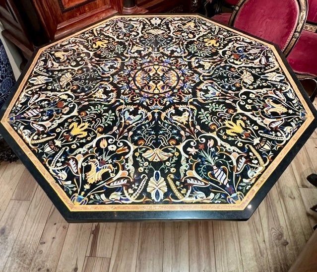 Prachtig decoratief Marmeren Tafelblad Pieta dura 150x150cm, Ophalen, Overige materialen, Gebruikt, 100 tot 150 cm