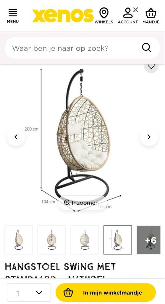Hangstoel Xenos, egg chair, hang ei, hangstoel standaard, Ophalen, Zo goed als nieuw, Metaal