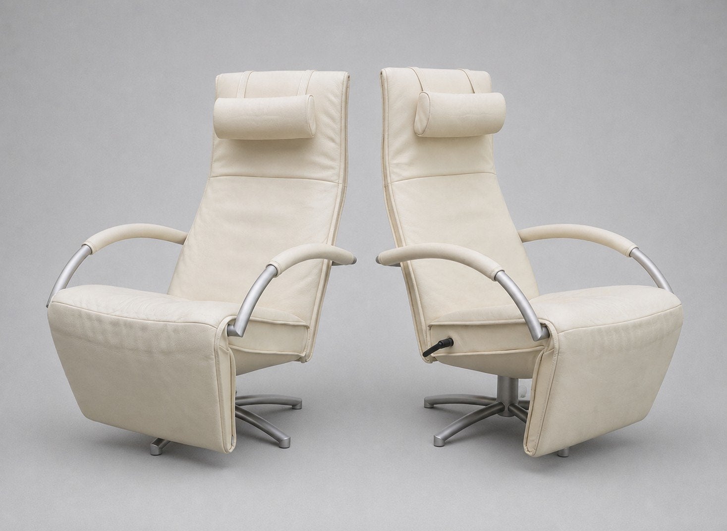 2 Mensana jori JR 7260 design relaxfauteuils leer ecru, Ophalen, Leer, Minder dan 50 cm