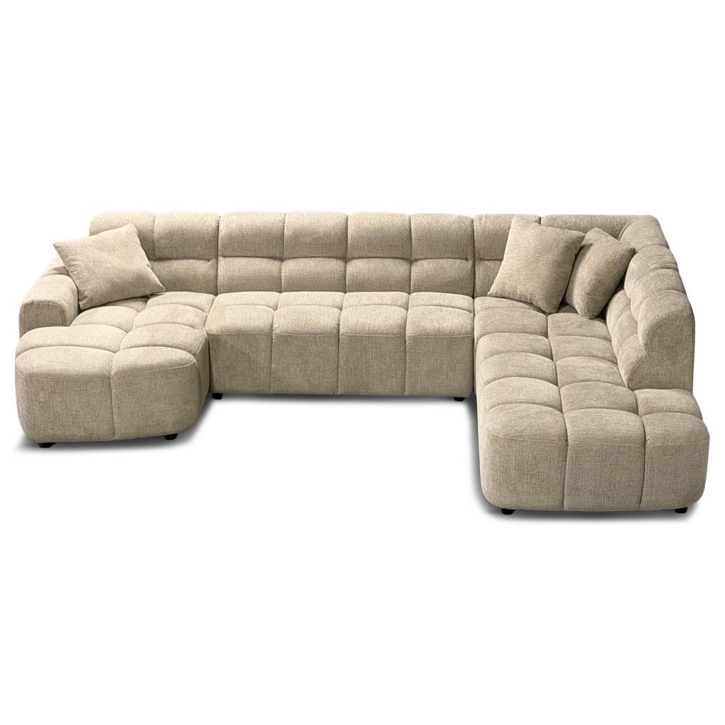 Foto 4 van Vakken bank taupe stof lounge hoekank **uit voorraad**