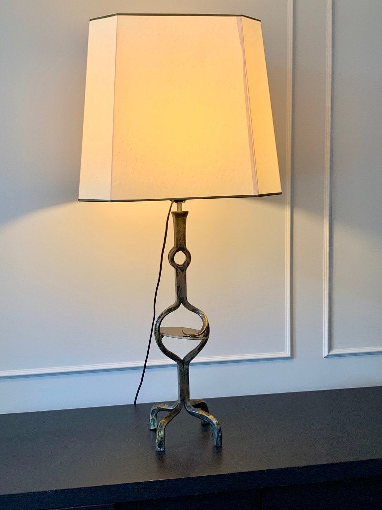 Vintage smeedijzer brutalist tafellamp met agaat, Huis en Inrichting, Gebruikt, Overige merken, E27 (groot), 98 cm