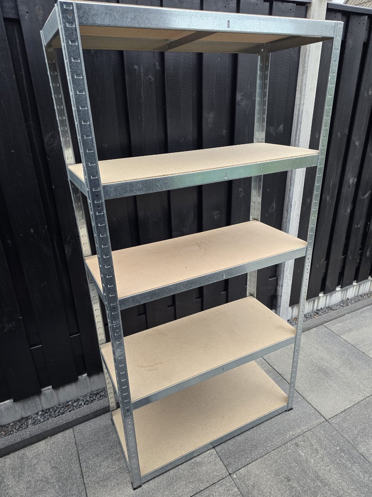 Stevige metalen stellingkast met 5 houten planken, Ophalen, Gebruikt