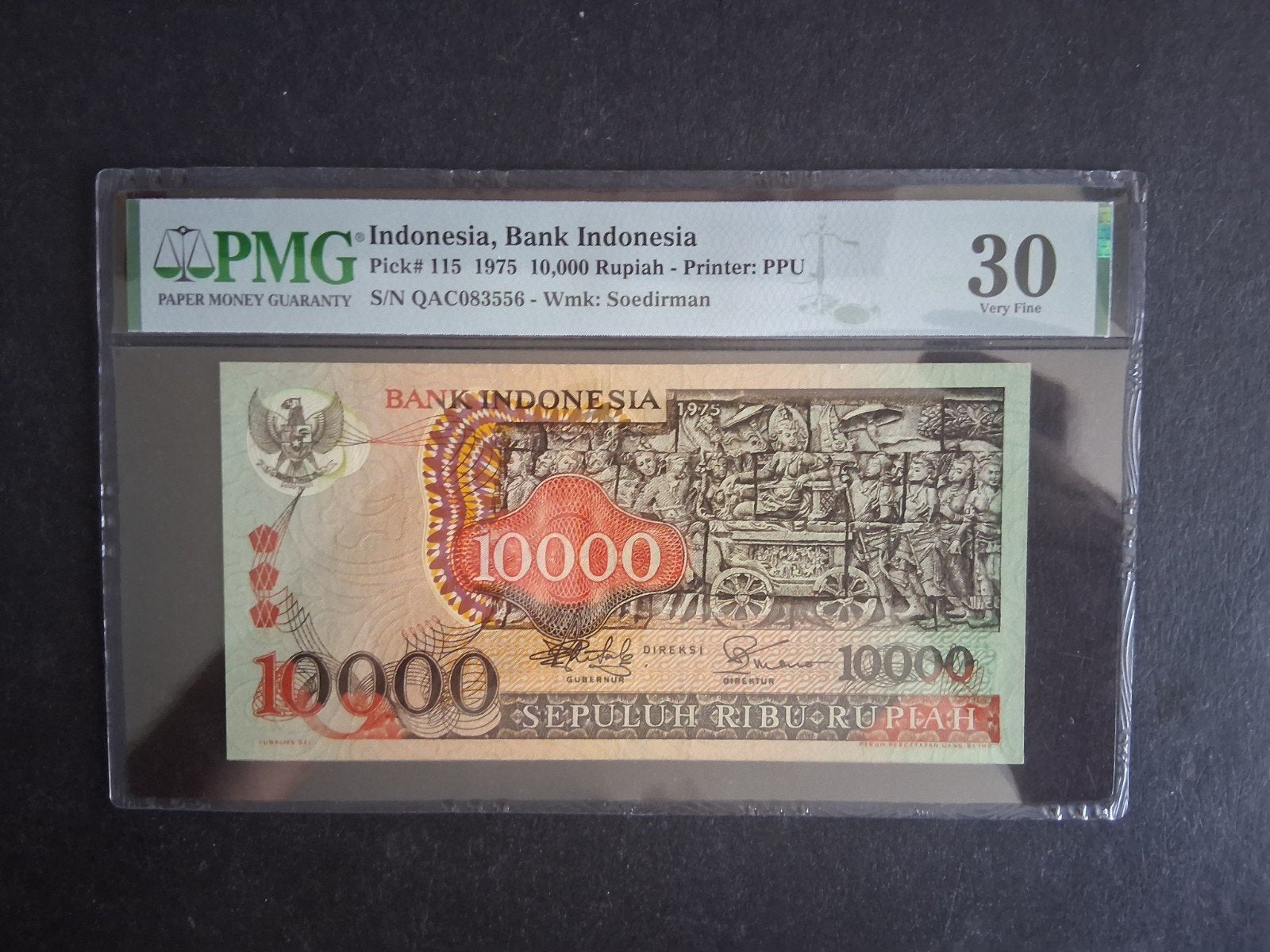 10.000 rupiah Indonesië 1975 PMG 30, Postzegels en Munten, Bankbiljetten | Azië, Ophalen of Verzenden, Zuidoost-Azië, Los biljet