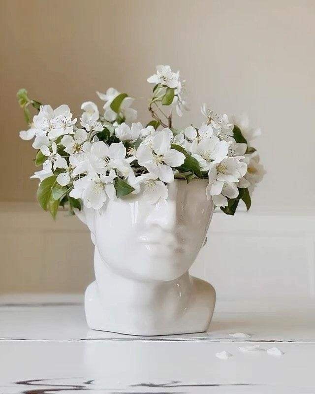 H&M Home vaas/bloempot klassiek mannenhoofd, Wit, 25 cm, Ophalen of Verzenden, Zo goed als nieuw