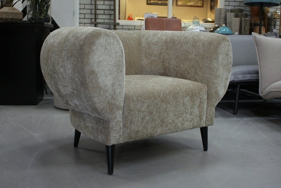 Royale ronde luxe fauteuil ELEFAN PTMD velours beige, Ophalen, 75 tot 100 cm, Zo goed als nieuw, 100 tot 125 cm