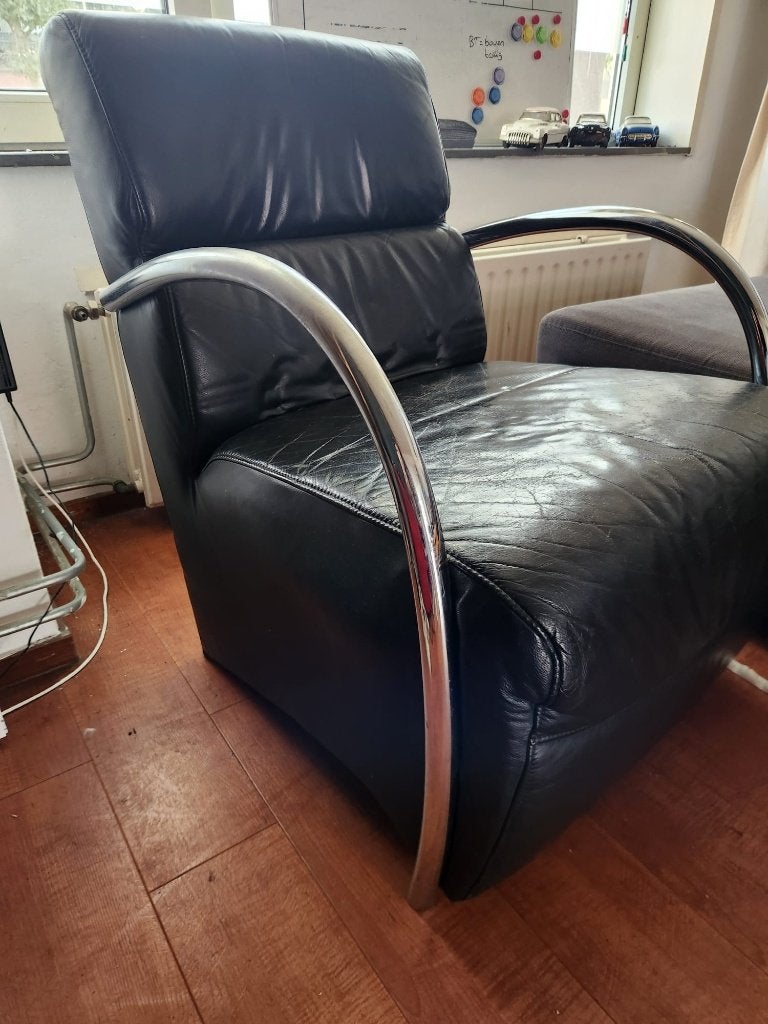 zwarte Fauteuil, Ophalen, Gebruikt, 75 tot 100 cm, Modern