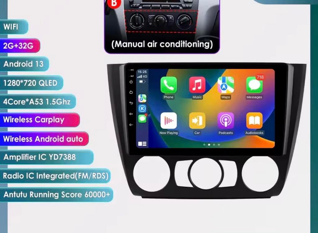 CarPlay Android 13 Navigatiesysteem BMW 1 Serie E81-E88, Auto diversen, Autoradio's, Nieuw, Ophalen of Verzenden