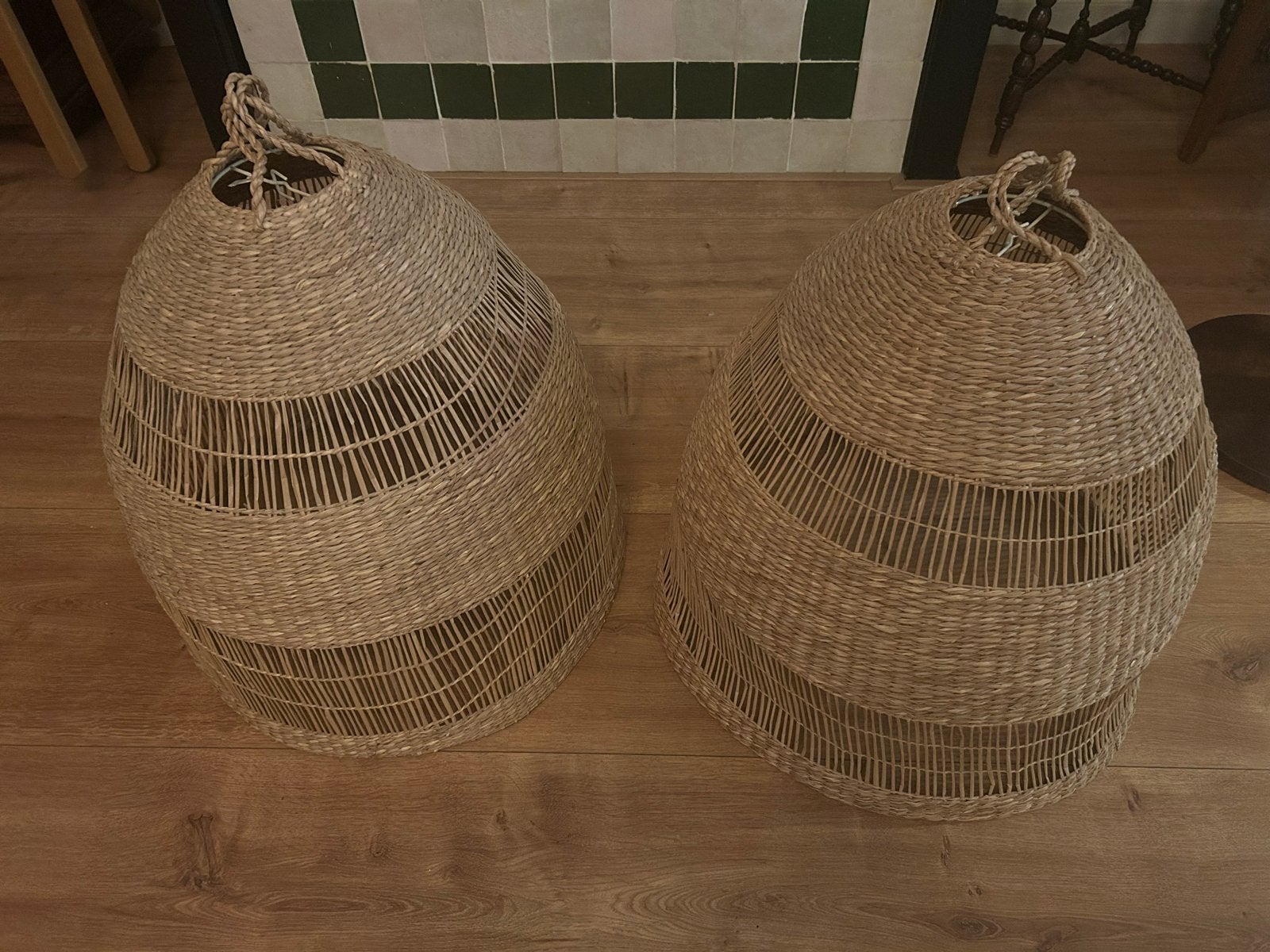 Set van 2 IKEA TORARED lampenkappen – zeegras, 55 cm, Natuurlijk materiaal, Beige, Zo goed als nieuw, Overige vormen